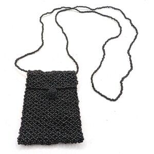 Vtg Handmade Black Beaded Mini Crossbody Bag  4"x3" Size